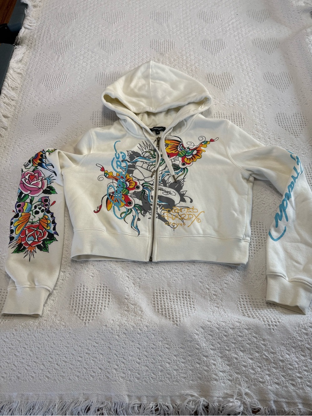 Ed Hardy Cropped Graphic Hoodie (XL)